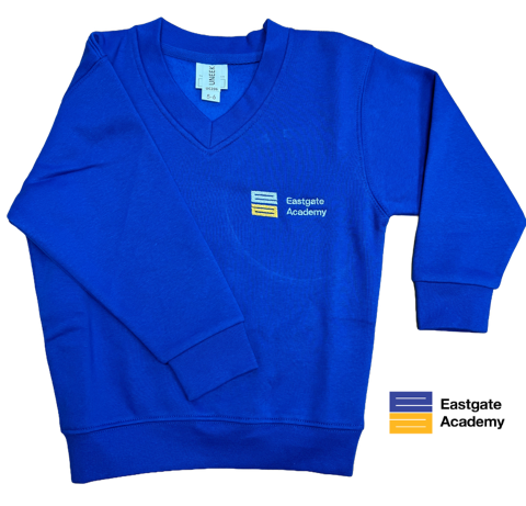 Royal V-Neck Sweatshirt with Eastgate Embroidered Logo