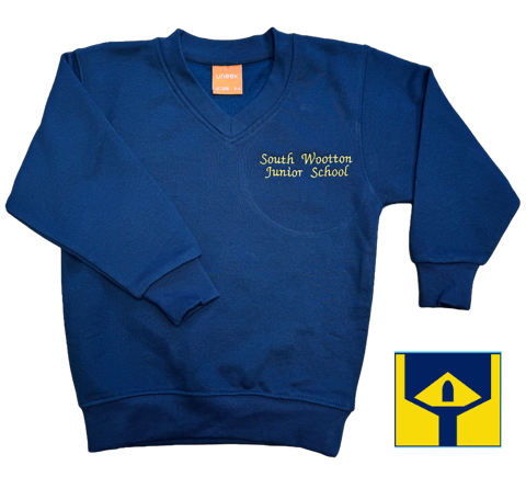 Navy V-Neck Sweatshirt with South Wootton Junior Embroidered Logo