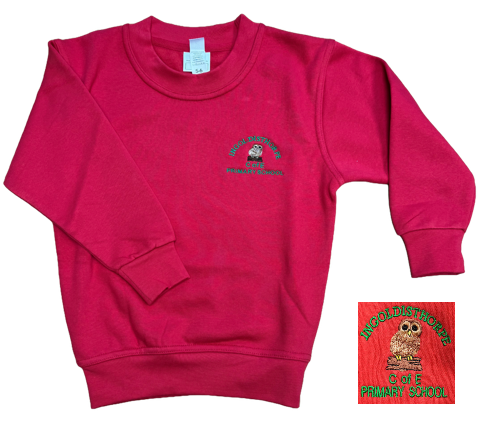 Red Sweatshirt with Ingoldisthorpe Embroidered Logo