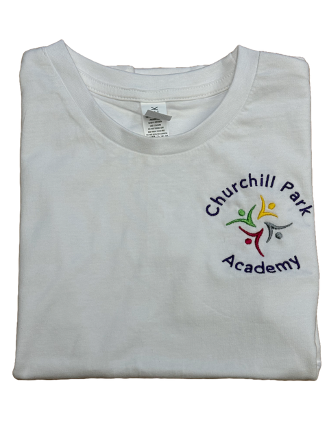 White T-Shirt with Churchill Park Embroidered Logo