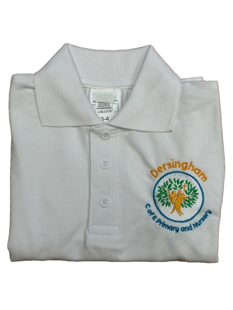 White Polo Shirt with Dersingham Embroidered Logo