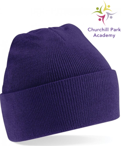 Purple Child's Beanie Hat with Churchill Embroidered Logo