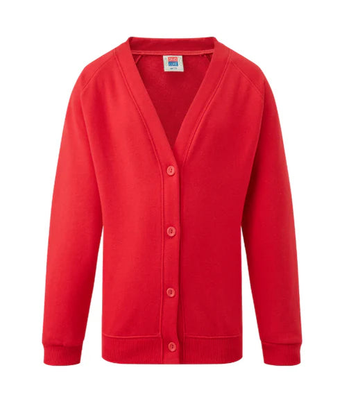 Red Cardigan with Ingoldisthorpe Embroidered Logo