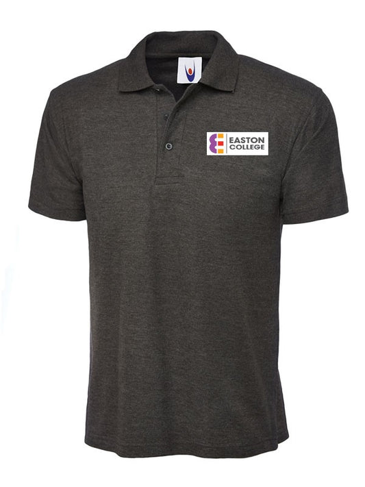 Charcoal Polo Shirt with Easton Logo, Supported Internship Embroidered Logo and Back Print