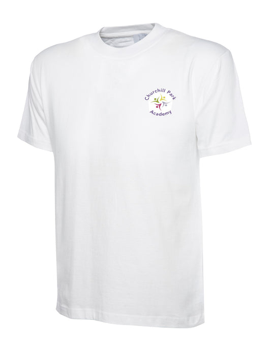 White T-Shirt with Churchill Park Embroidered Logo