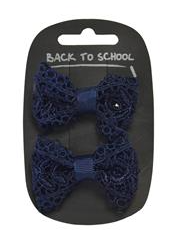 Navy Lacy Hair Bow 2Pack